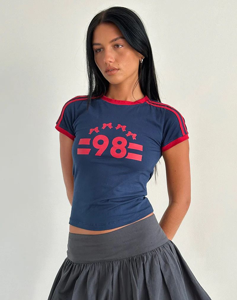 Salda Tee in Navy with Adrenaline Red Binding and '98' Emb - Image 3