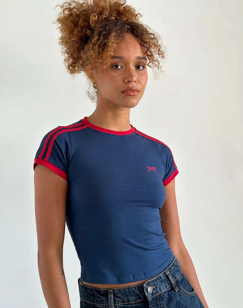 Salda Top in Navy with Adrenaline Red Binding and Logo - Image 3
