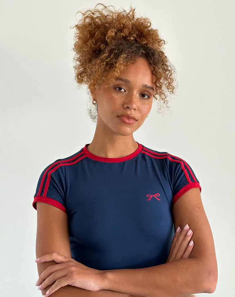 Salda Top in Navy with Adrenaline Red Binding and Logo - Image 5