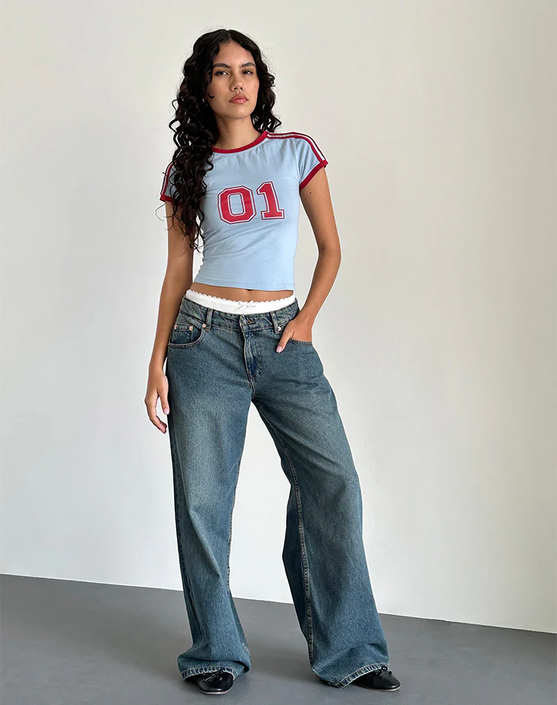 Salda Tee in Nantucket Blue with Adrenaline Red Binding - Image 2