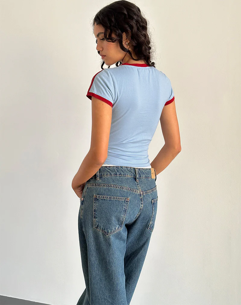Salda Tee in Nantucket Blue with Adrenaline Red Binding - Image 3