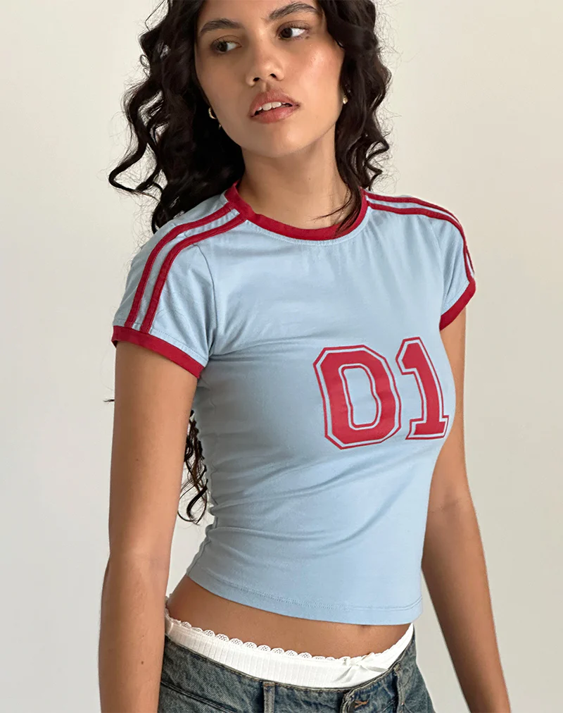 Salda Tee in Nantucket Blue with Adrenaline Red Binding - Image 4