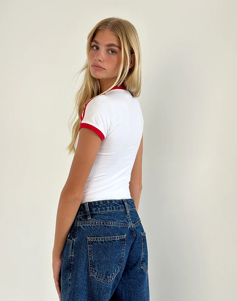 Salda Tee in White with She's a Keeper and Tango Red Binding - Image 3