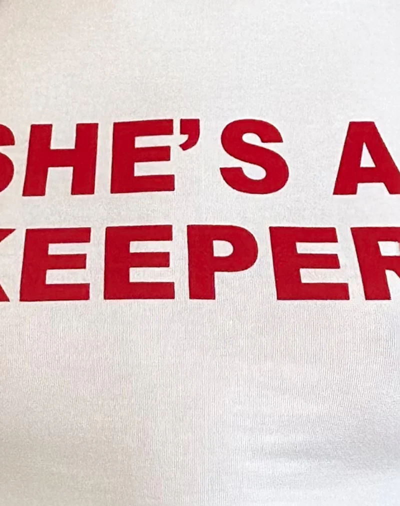 Salda Tee in White with She's a Keeper and Tango Red Binding - Image 5