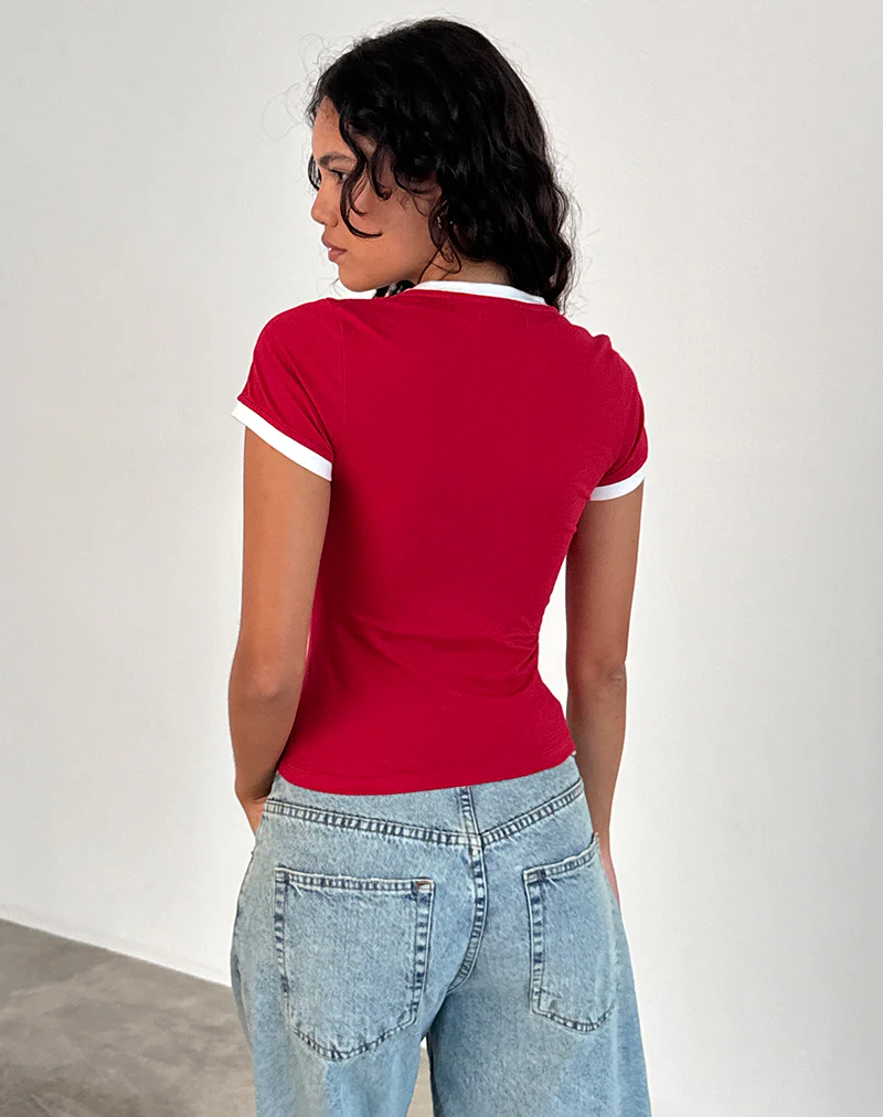 Salda Tee in Tango Red with Off White Binding - Image 3