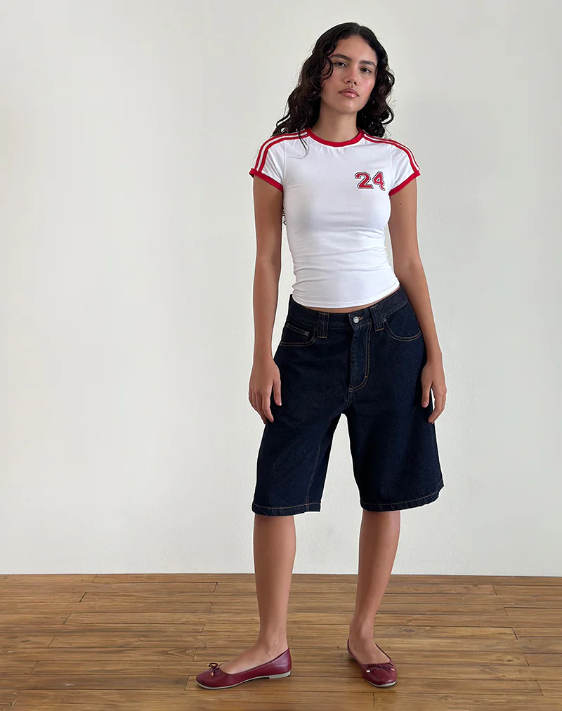 Salda Tee in White with Tango Red Binding - Image 4