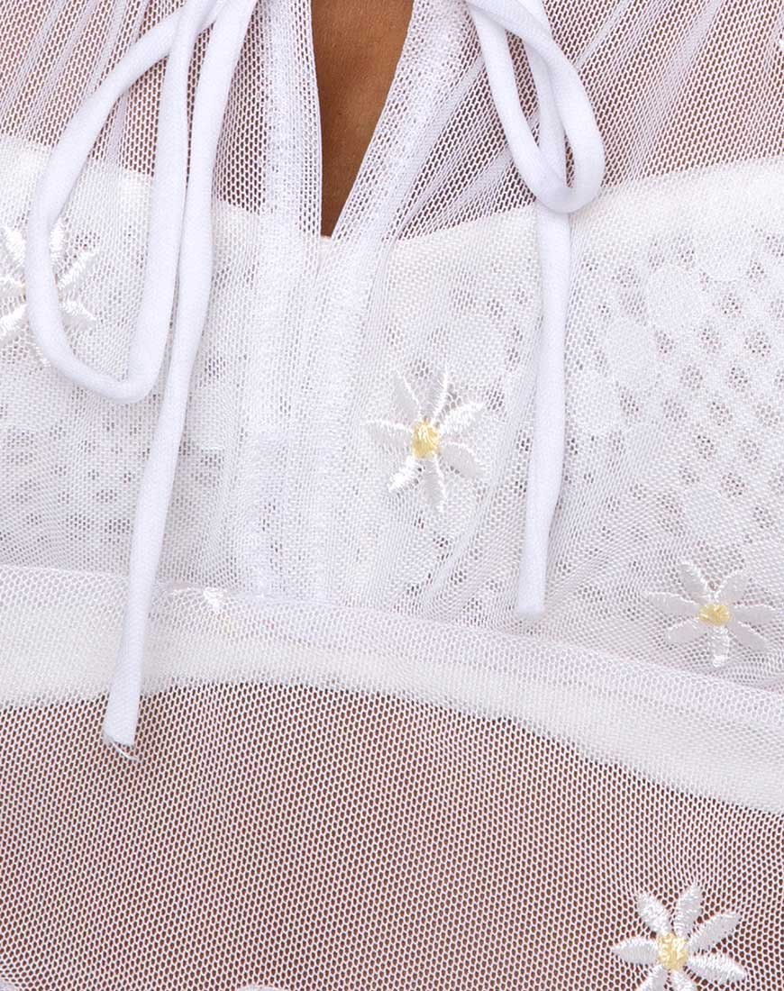 Salima Longsleeve Top in White Daisy Embro White - Image 11