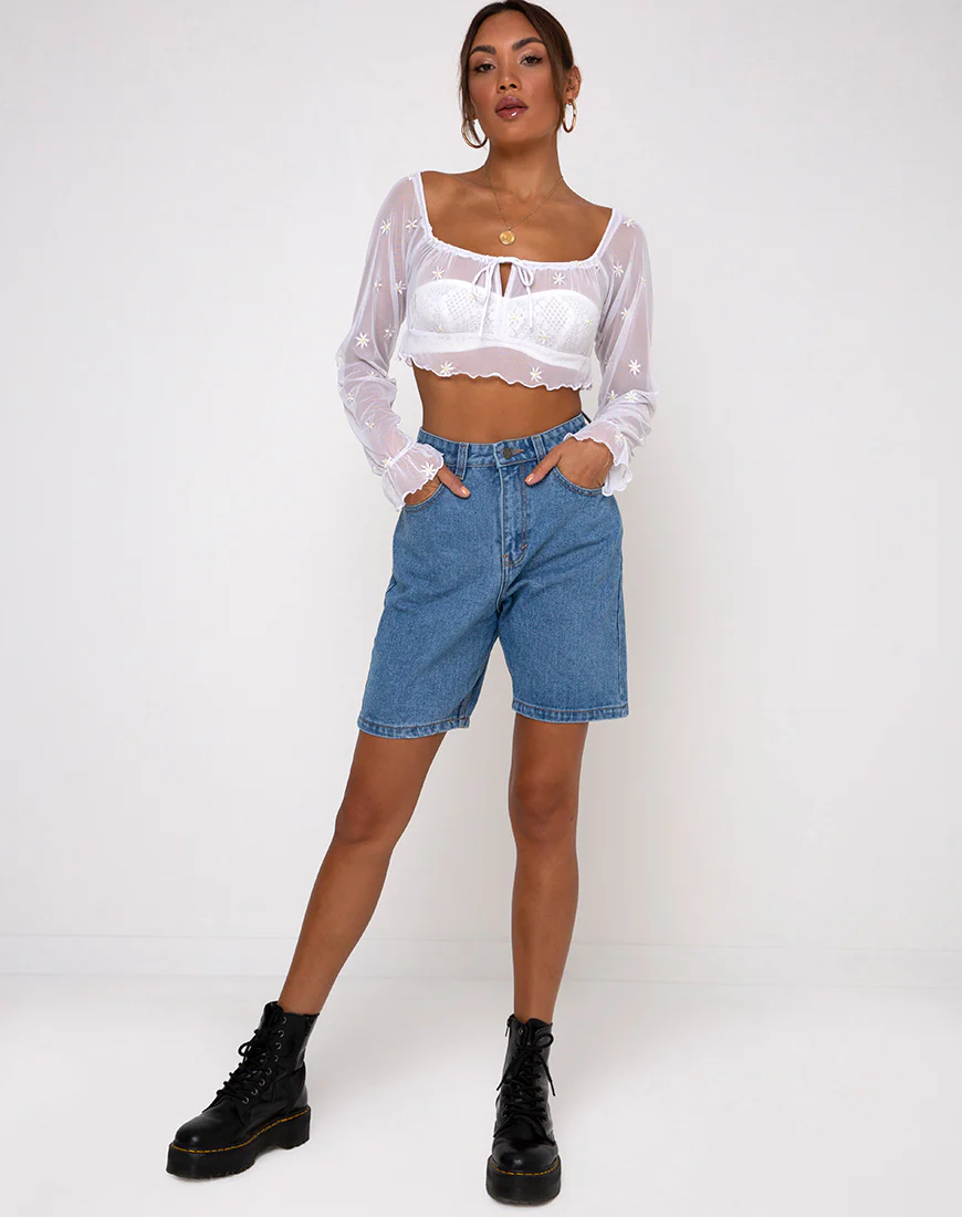 Salima Longsleeve Top in White Daisy Embro White - Image 8
