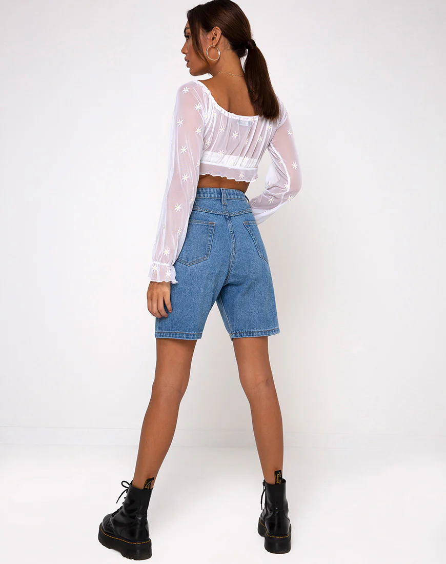 Salima Longsleeve Top in White Daisy Embro White - Image 9