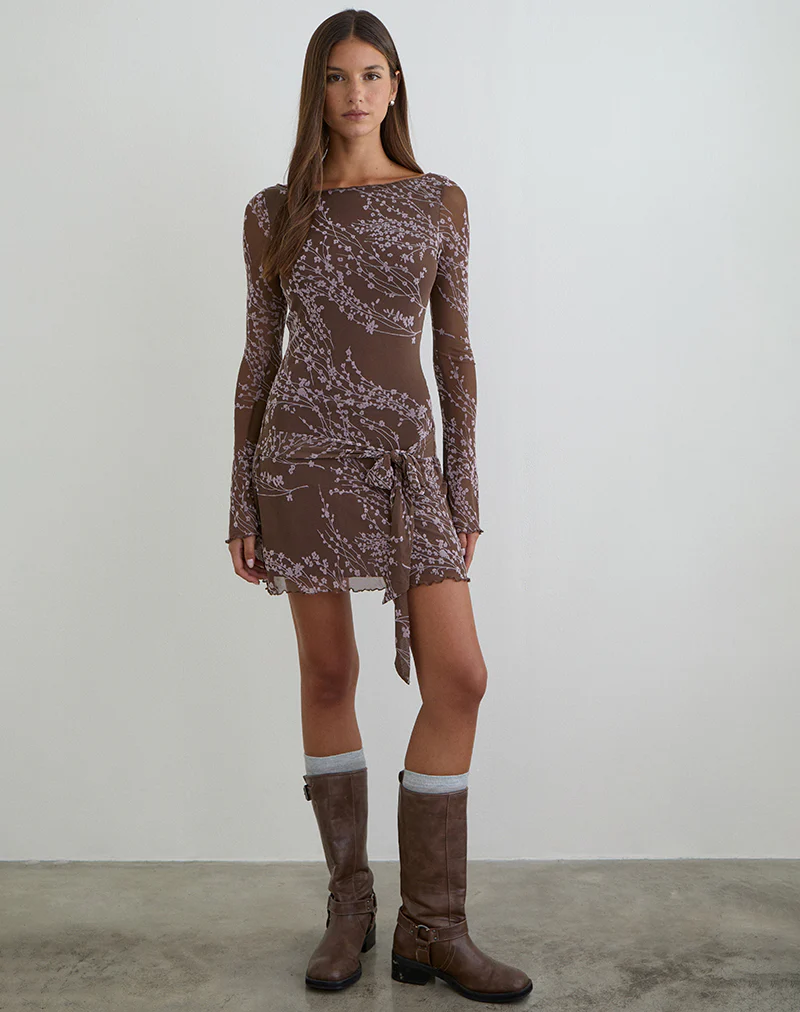 Salira Mini Dress in Moonlit Blossom Brown - Image 2