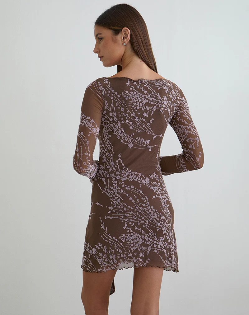 Salira Mini Dress in Moonlit Blossom Brown - Image 4