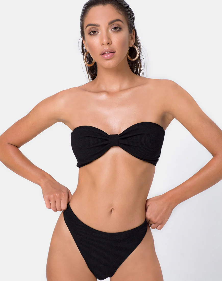 Samara Bikini Bottom in Crinkle Rib Black - Image 3