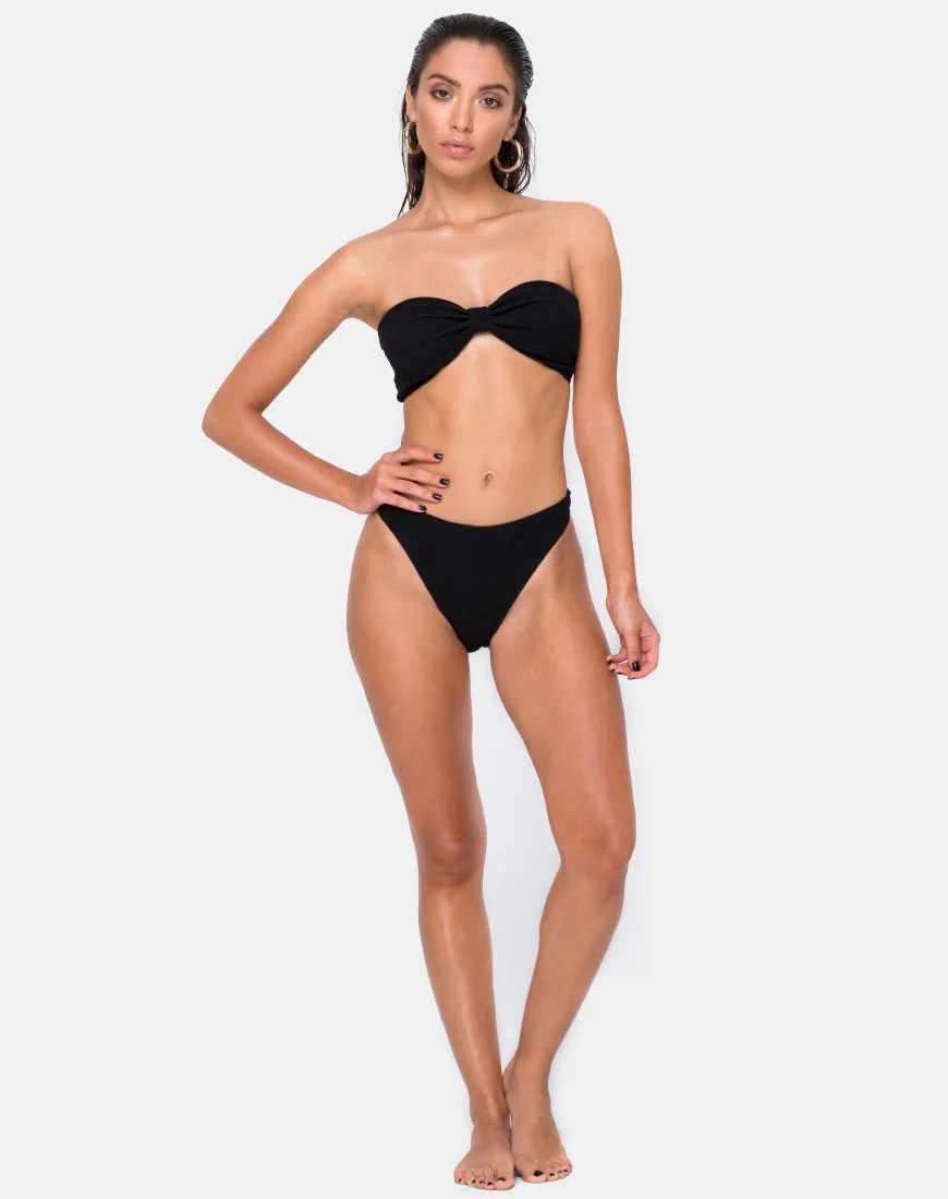 Samara Bikini Top in Crinkle Rib Black - Image 3