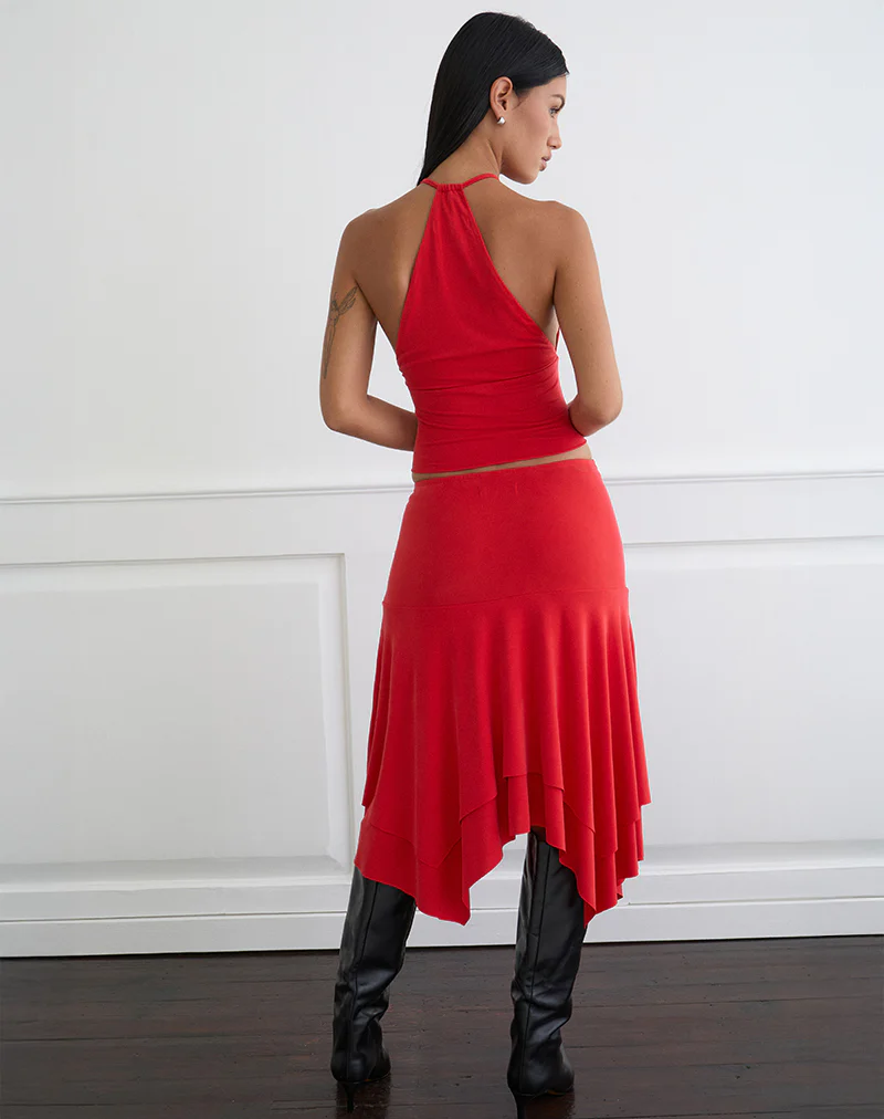 Samaria Gathered Midi Skirt in Cupro Red - Image 4