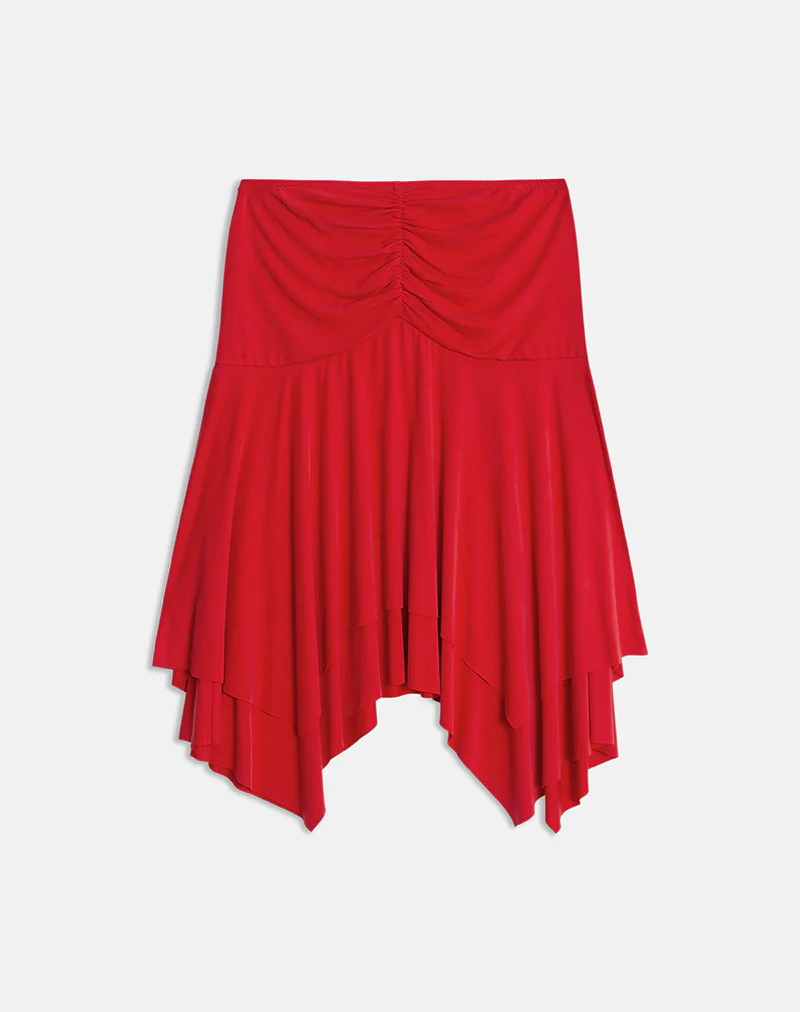 Samaria Gathered Midi Skirt in Cupro Red - Image 5