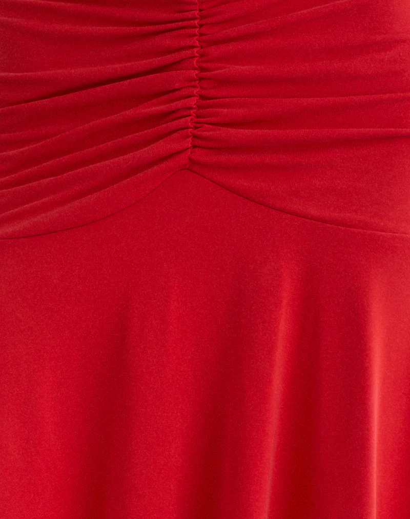 Samaria Gathered Midi Skirt in Cupro Red - Image 6