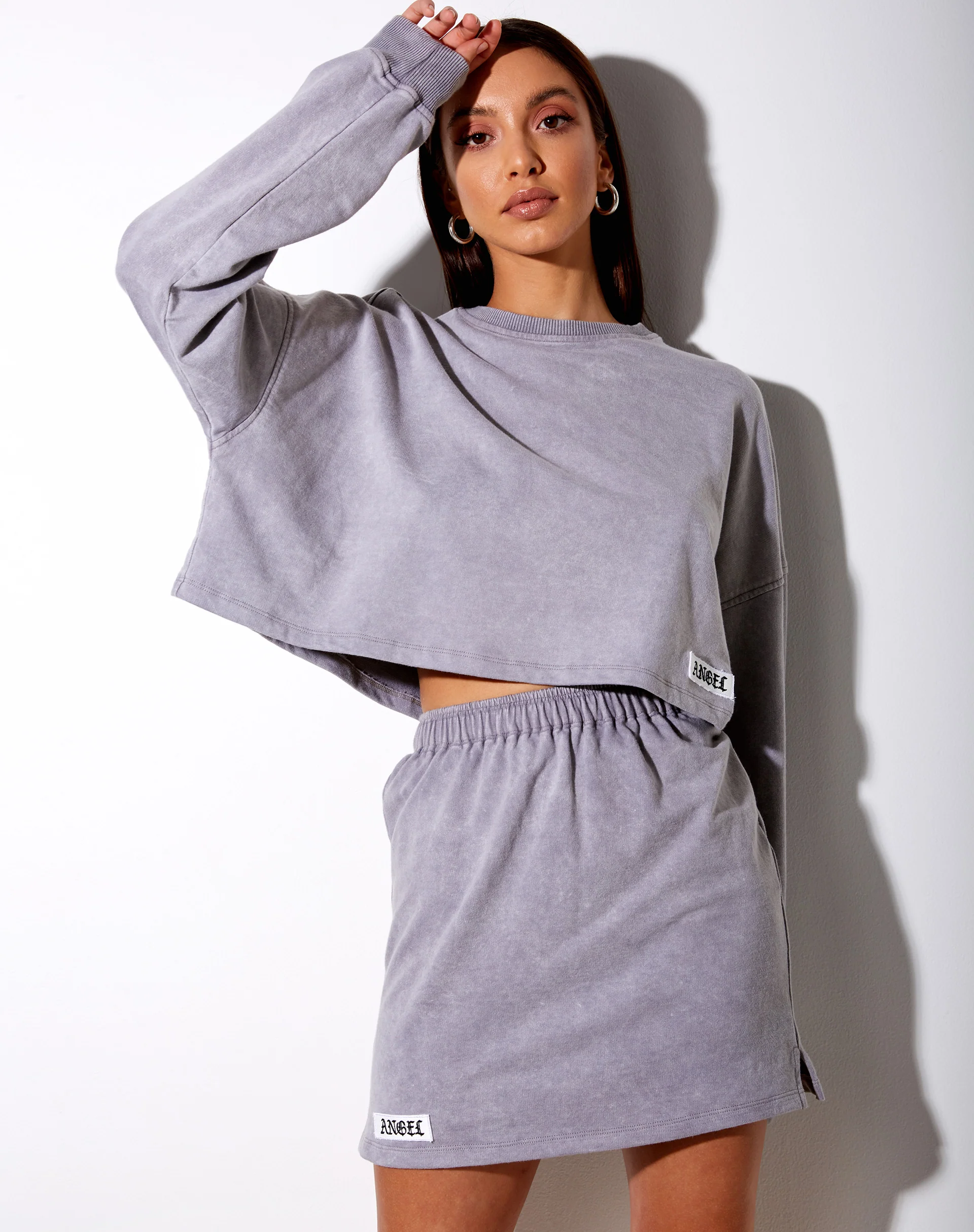 Sami Mini Skirt in Grey Wash 'Angel' Embro Label - Image 2