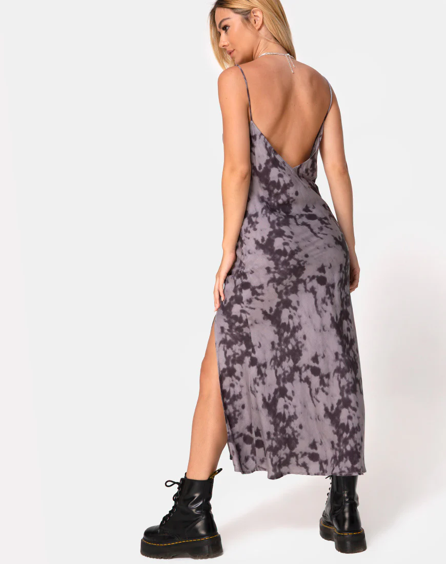 Samia Midi Dress in Grey Bleached Tie Dye - Image 2