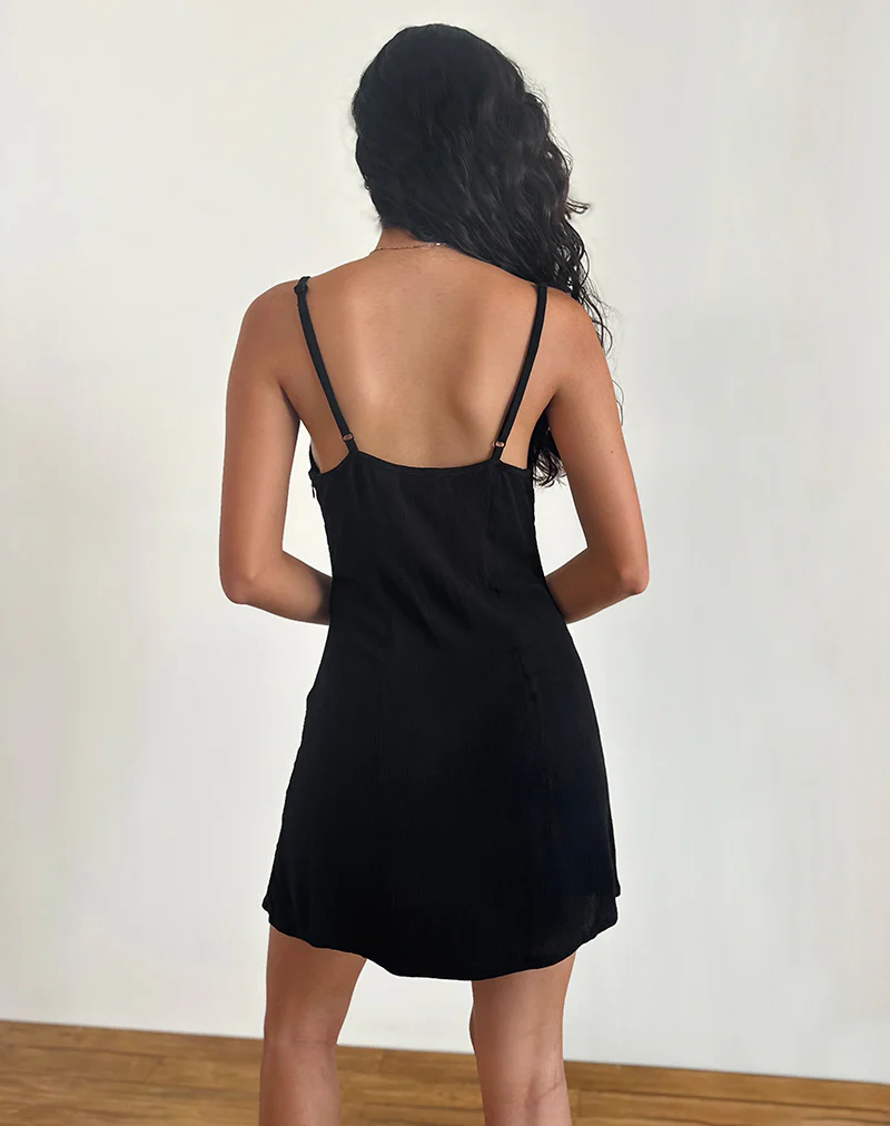 Samiya Mini Dress in Crinkle Black - Image 3