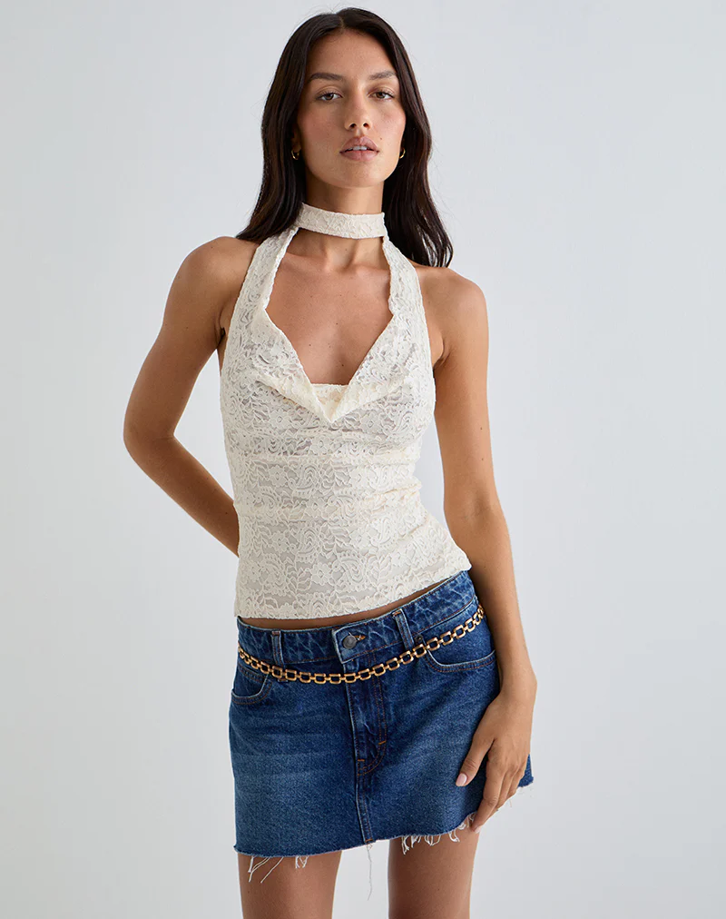 Samwell Halterneck Top in Paisley Lace Ivory - Image 3