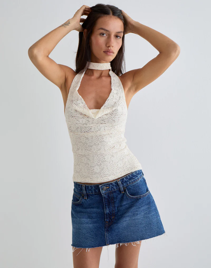 Samwell Halterneck Top in Paisley Lace Ivory - Image 5