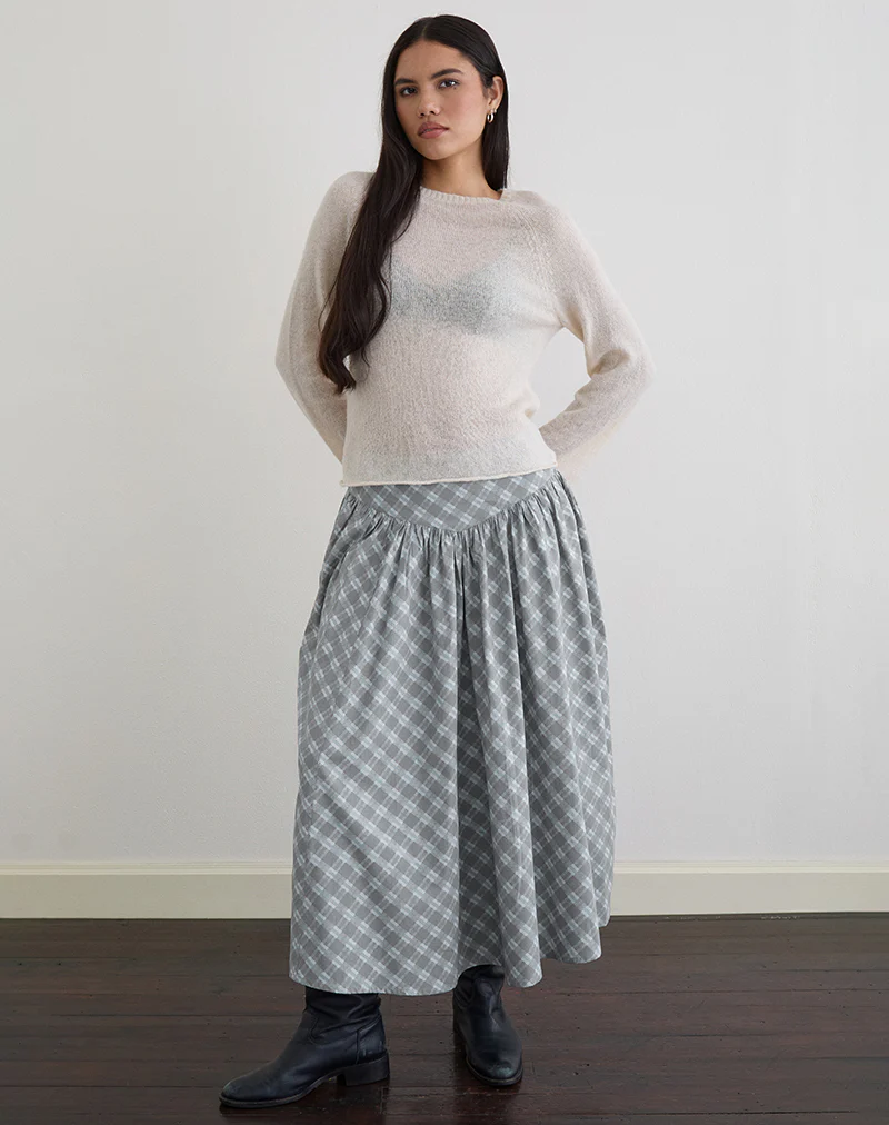 Sanadi Midi Skirt in Poplin Oblique Check Grey - Image 3
