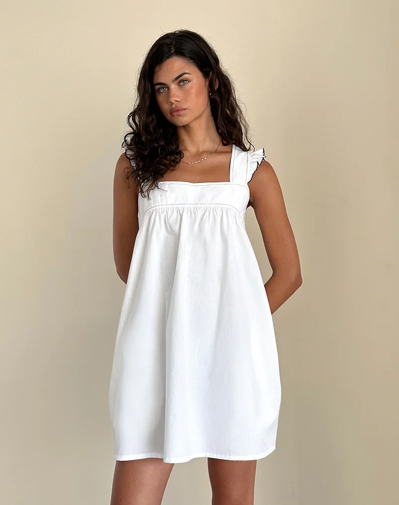 Sanaly Mini Dress in White with Navy Babylock - Image 2