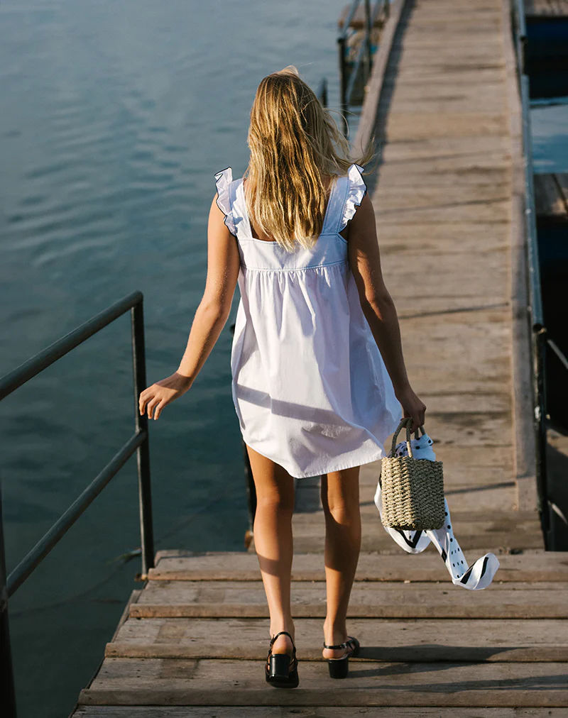 Sanaly Mini Dress in White with Navy Babylock - Image 4
