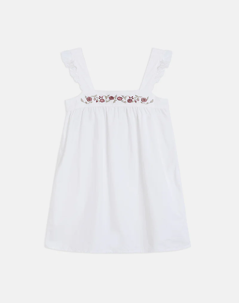Sanaly Mini Dress in Poplin White with Cherry Blossom Embroidery - Image 5