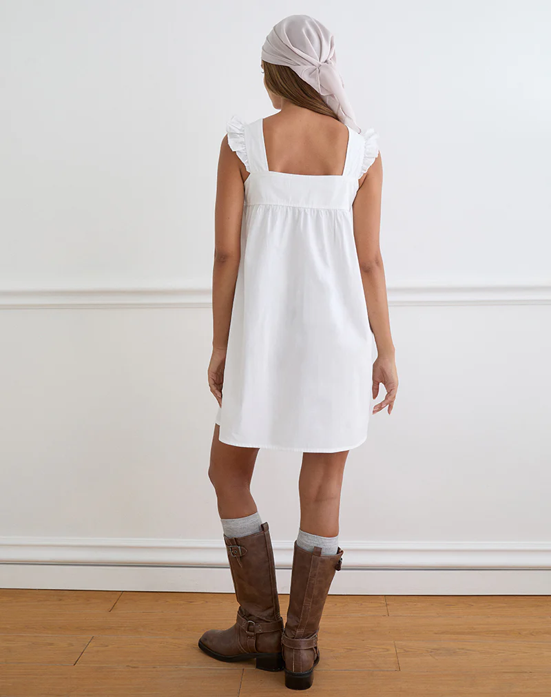 Sanaly Mini Dress in Poplin White with Cherry Blossom Embroidery - Image 6