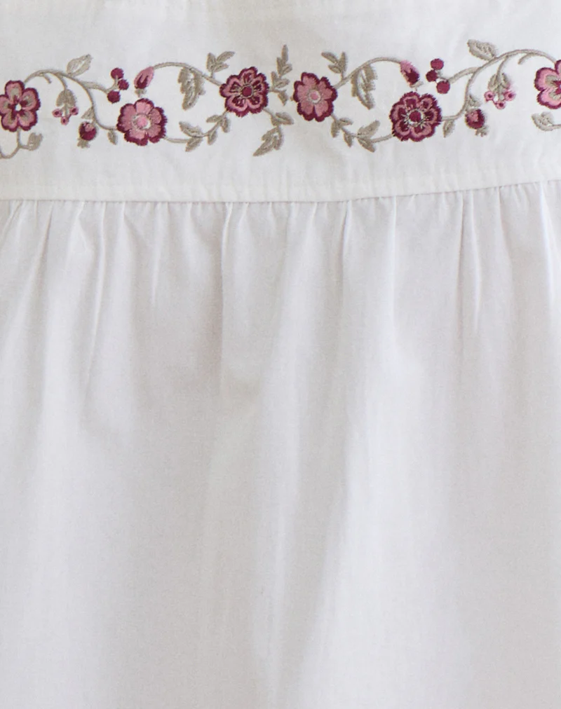 Sanaly Mini Dress in Poplin White with Cherry Blossom Embroidery - Image 7