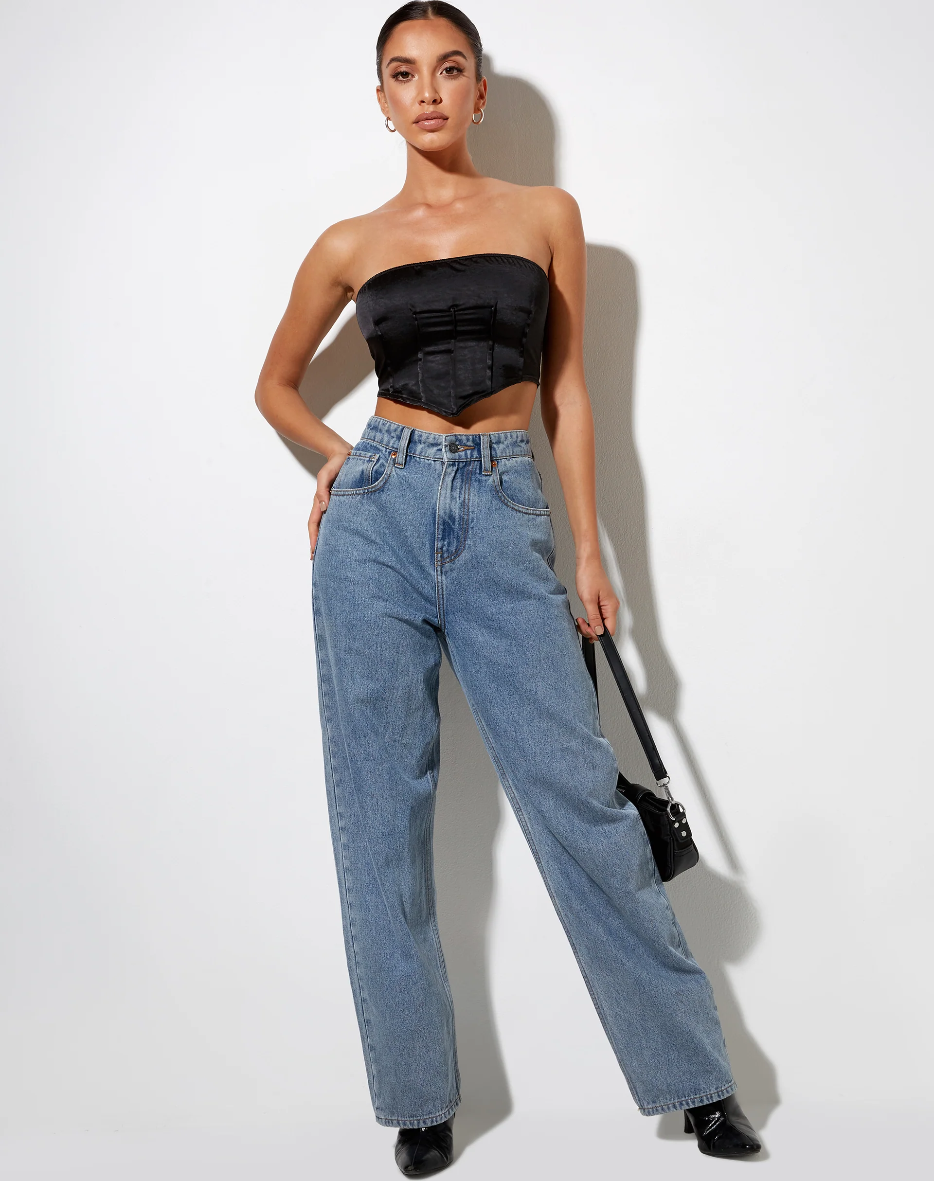 Sanja Bandeau Top in Satin Black - Image 2