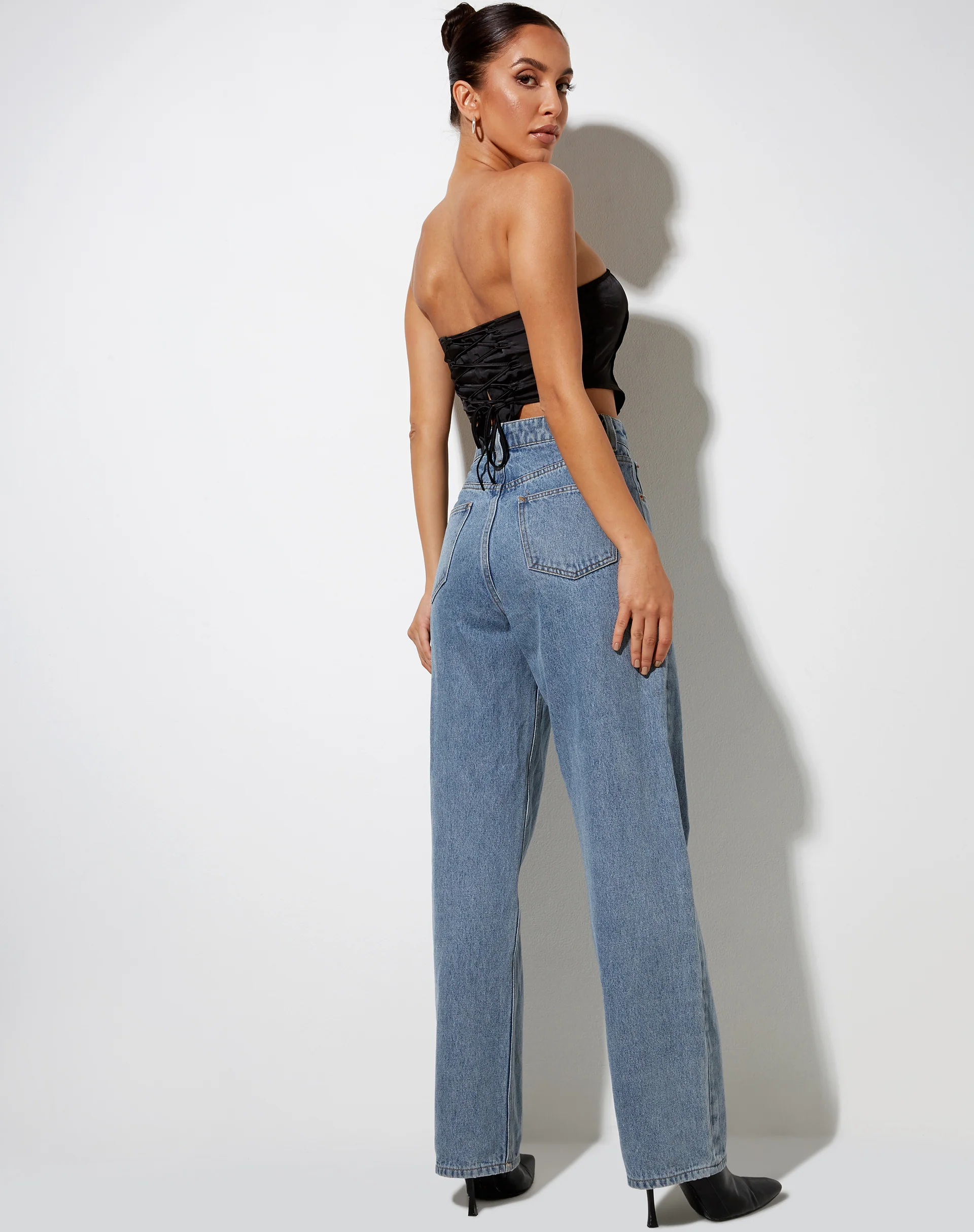 Sanja Bandeau Top in Satin Black - Image 4