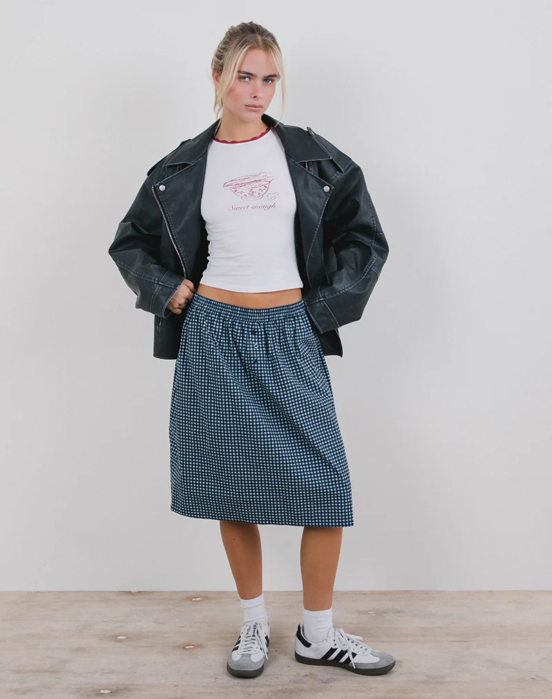 Sanjina Midi Skirt in Mini Dark Blue Gingham - Image 2