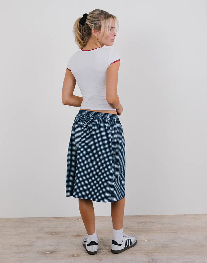 Sanjina Midi Skirt in Mini Dark Blue Gingham - Image 3