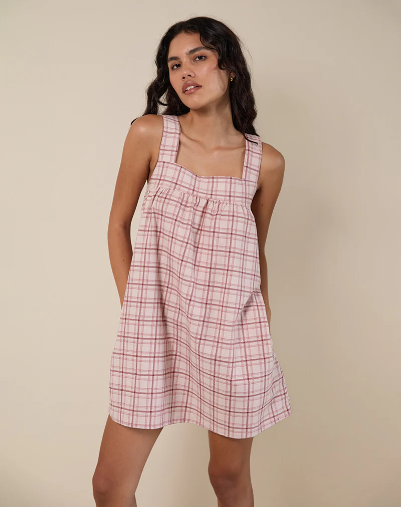 Sanlia Mini Dress in Basic Tartan Pink - Image 3