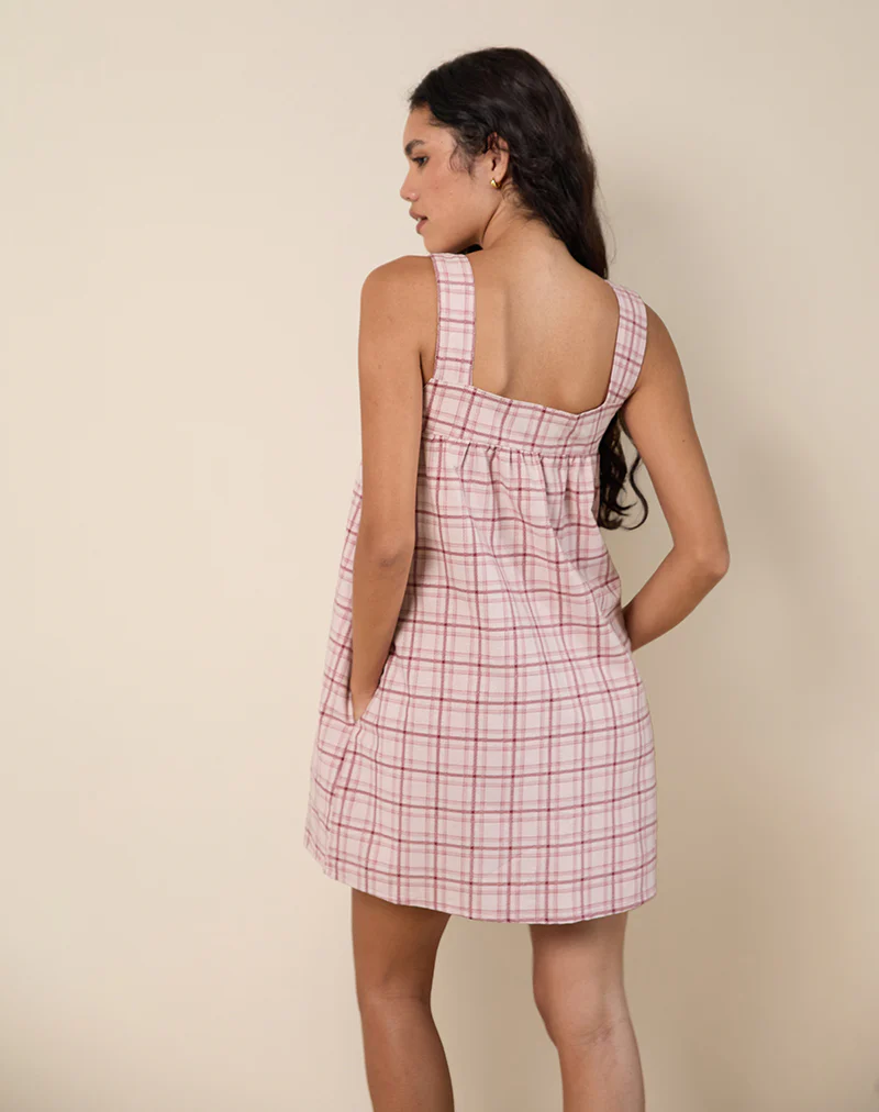 Sanlia Mini Dress in Basic Tartan Pink - Image 4