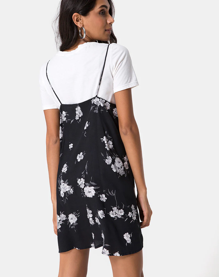 Sanna Slip Dress in Mono Flower Black - Image 2