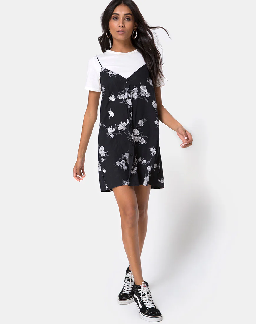 Sanna Slip Dress in Mono Flower Black - Image 3