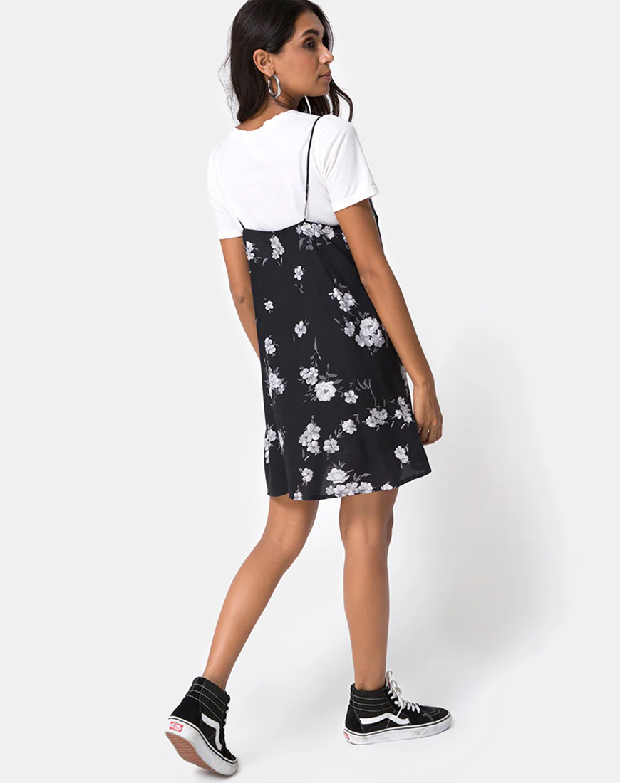 Sanna Slip Dress in Mono Flower Black - Image 4