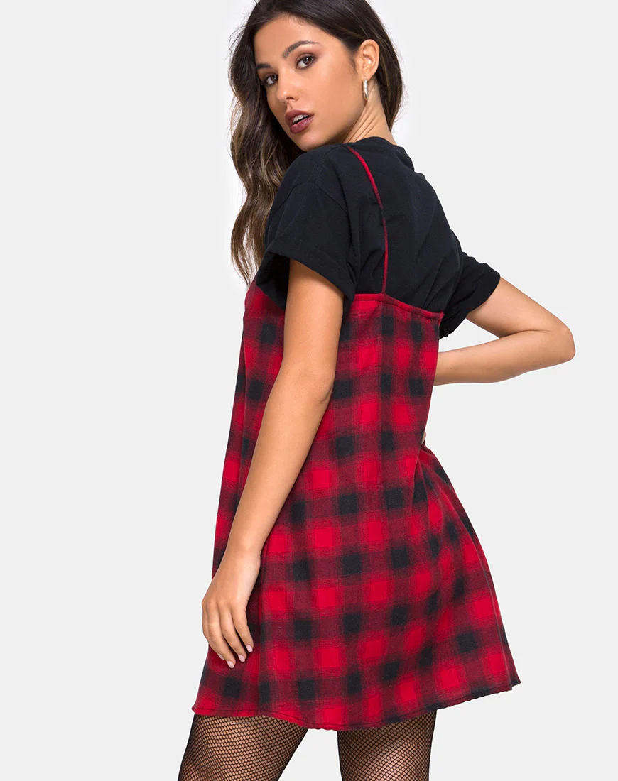 Sanna Slip Dress in Plaid Red Black - Image 2