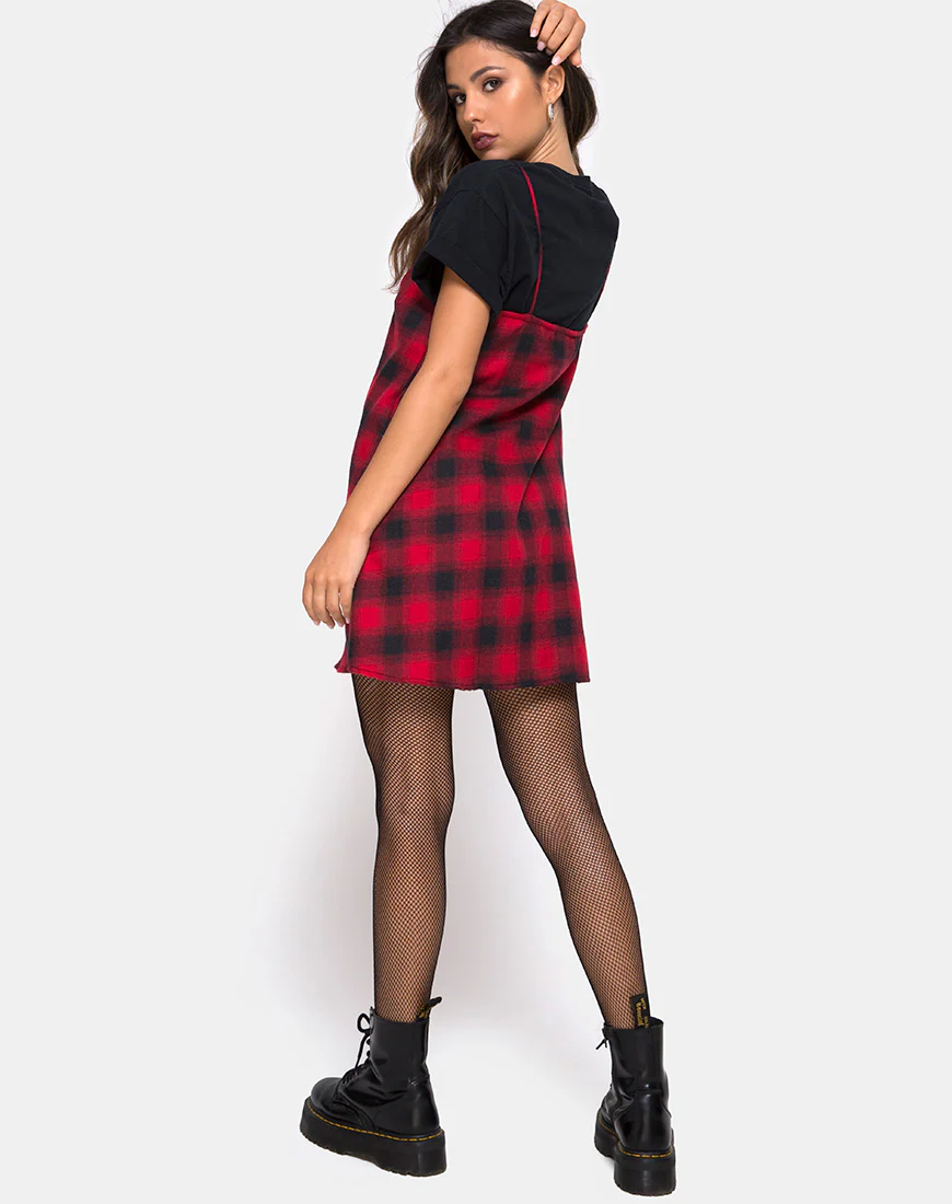 Sanna Slip Dress in Plaid Red Black - Image 4