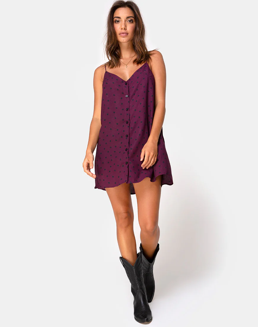 Sanna Slip Dress in Skater Polka Wine - Image 3