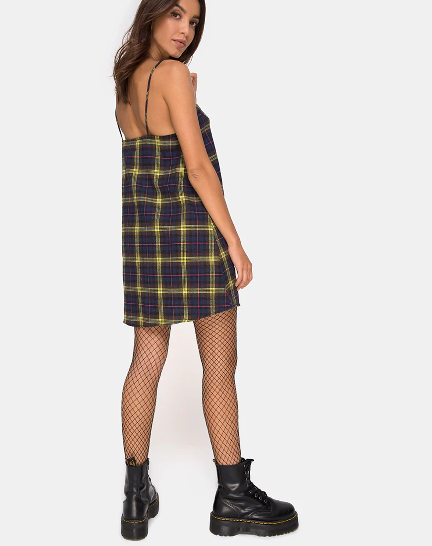 Sanna Slip Dress in Plaid Brown Yellow Check - Image 4