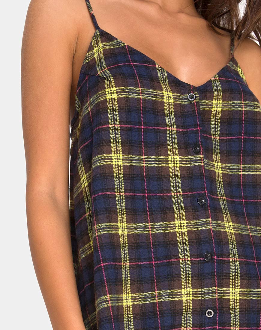 Sanna Slip Dress in Plaid Brown Yellow Check - Image 5