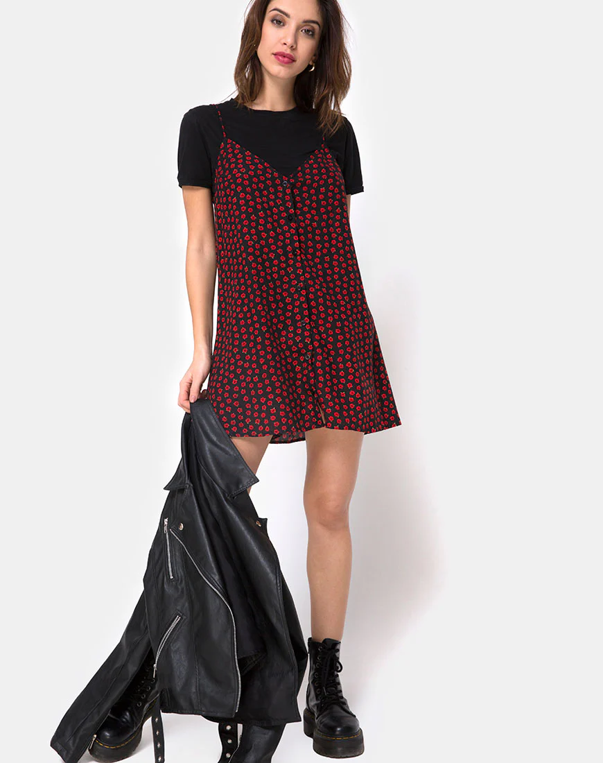 Sanna Slip Dress in Dotty Rose Black - Image 4