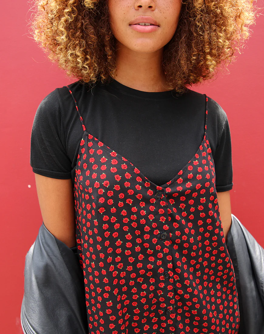 Sanna Slip Dress in Dotty Rose Black - Image 6