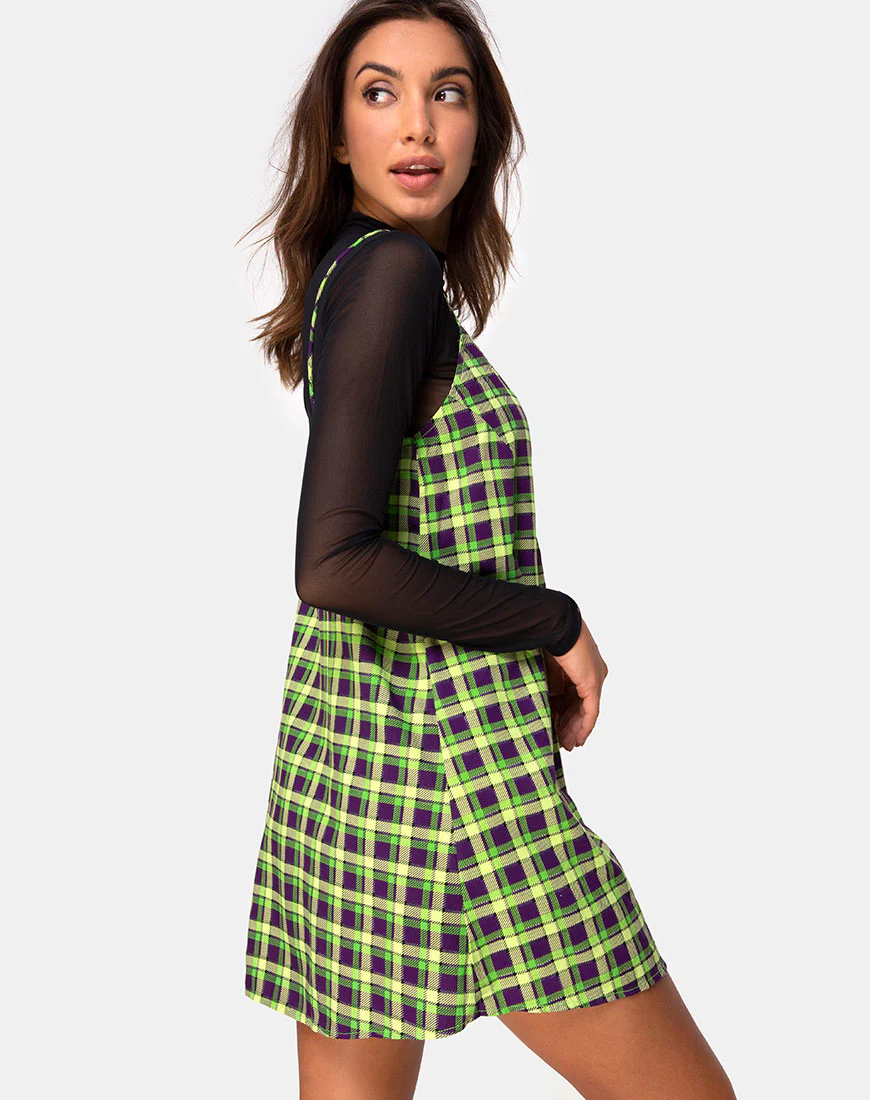 Sanna Slip Dress in Green and Purple Check - Image 2