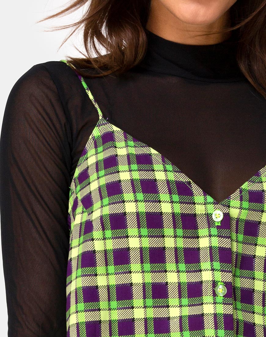Sanna Slip Dress in Green and Purple Check - Image 5