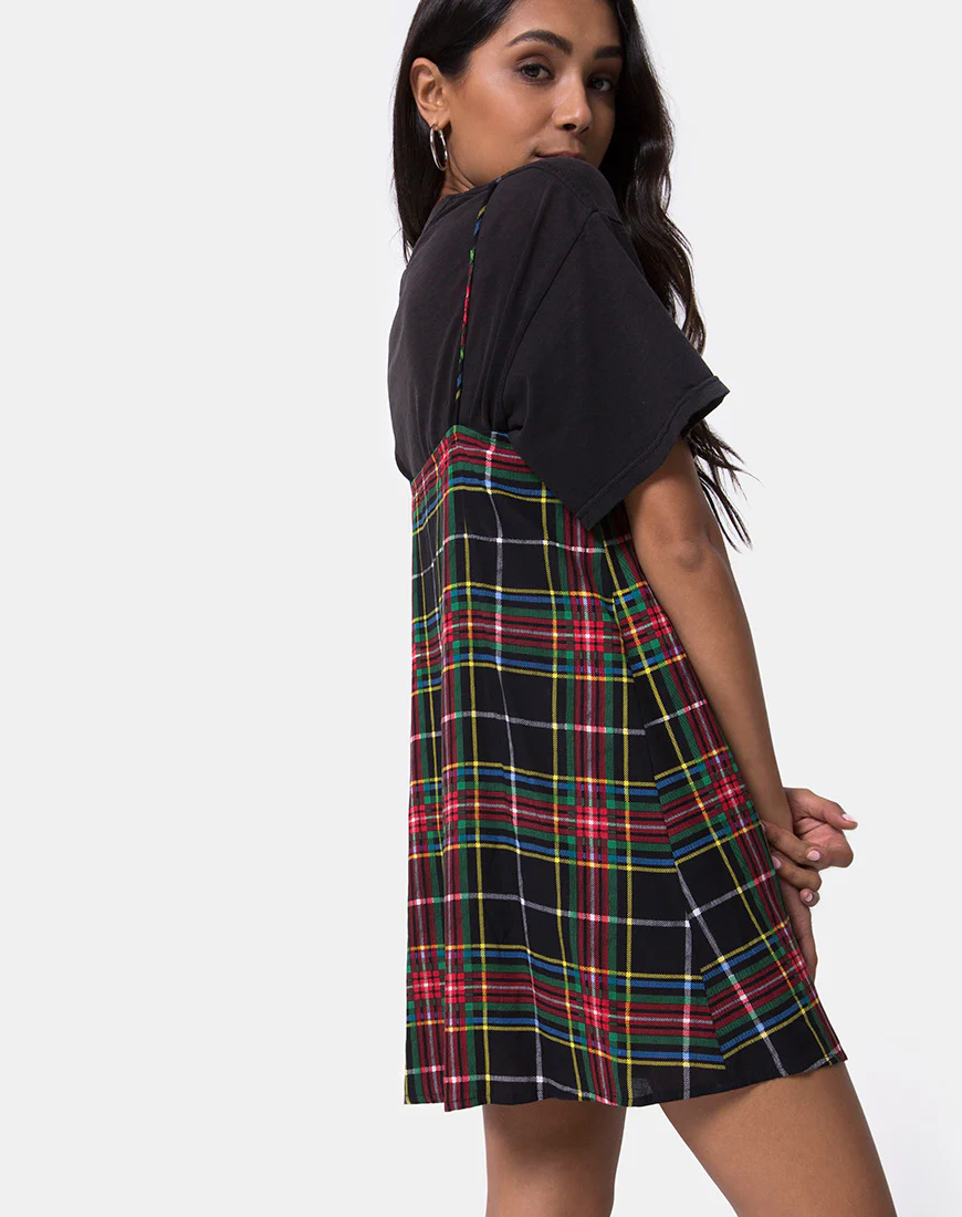 Sanna Slip Dress in Plaid Red Green Yellow and Black - Image 3